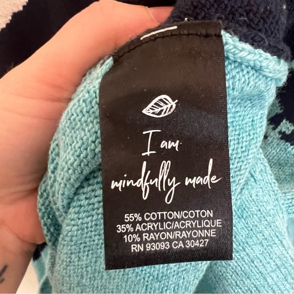 NIC+ZOE Blue and Orange Crew Neck Sweater with Artistic Design - Picture 6 of 12